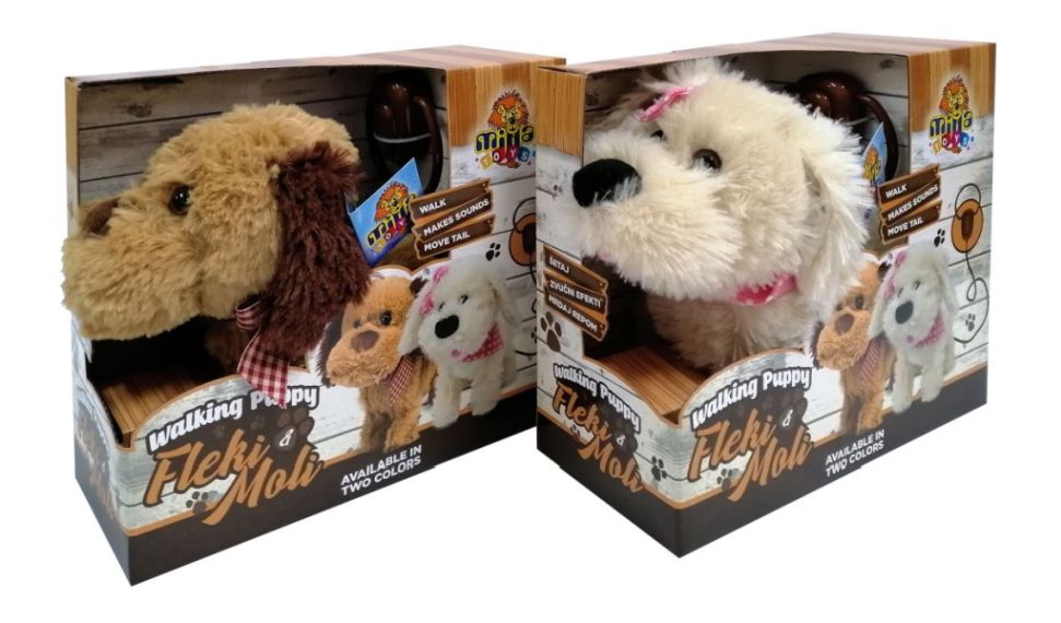 PLIŠ KUCA FLEKI/MOLI KOJA ŠETA I LAJE 17997 MIL